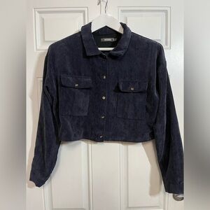 2/$30 Missguided Cropped Corduroy Shirt Jacket Navy Blue Size 8